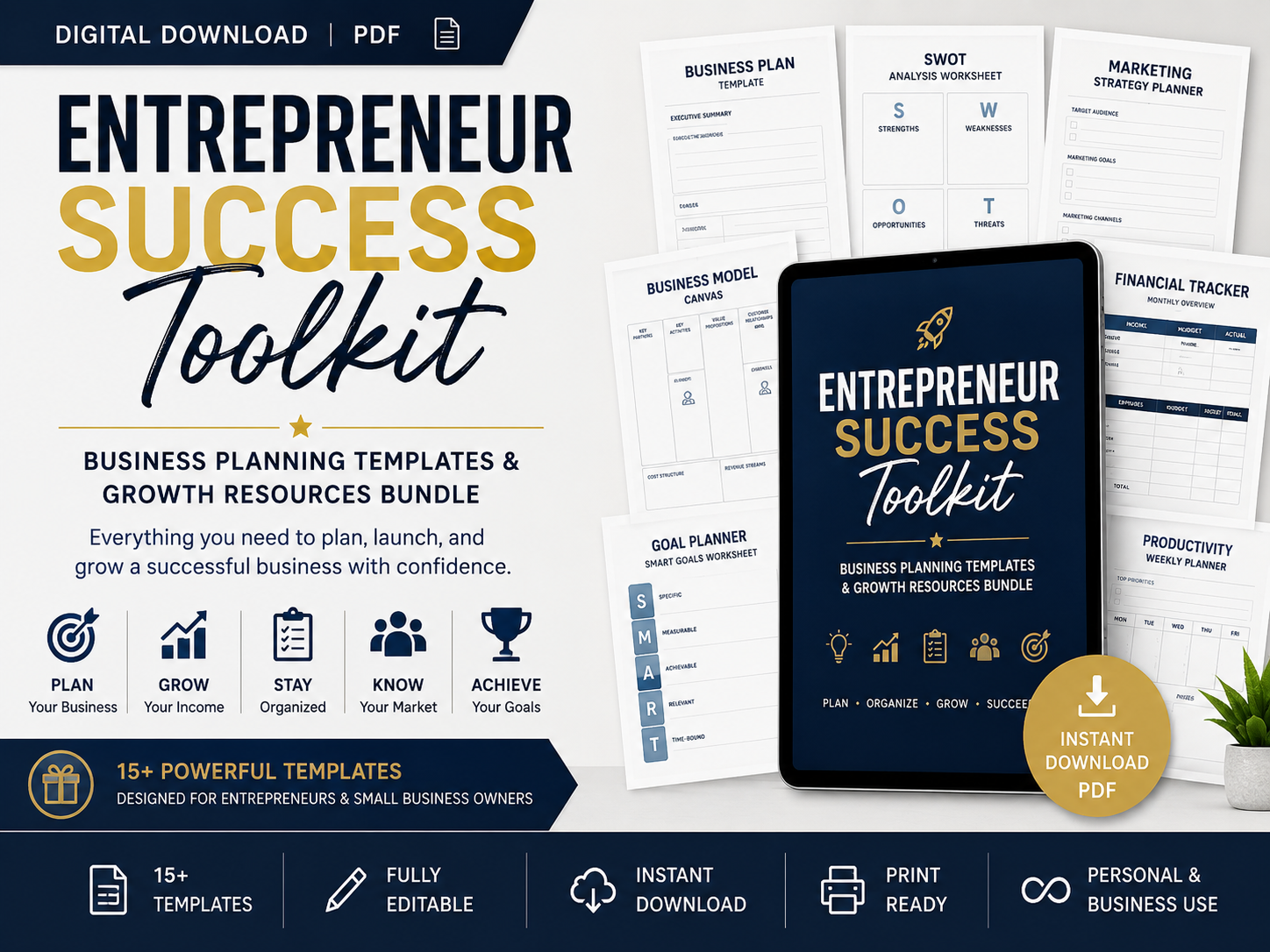 Entrepreneur Success Toolkit: Business Planning Templates & Growth Resources Bundle (Digital PDF)
