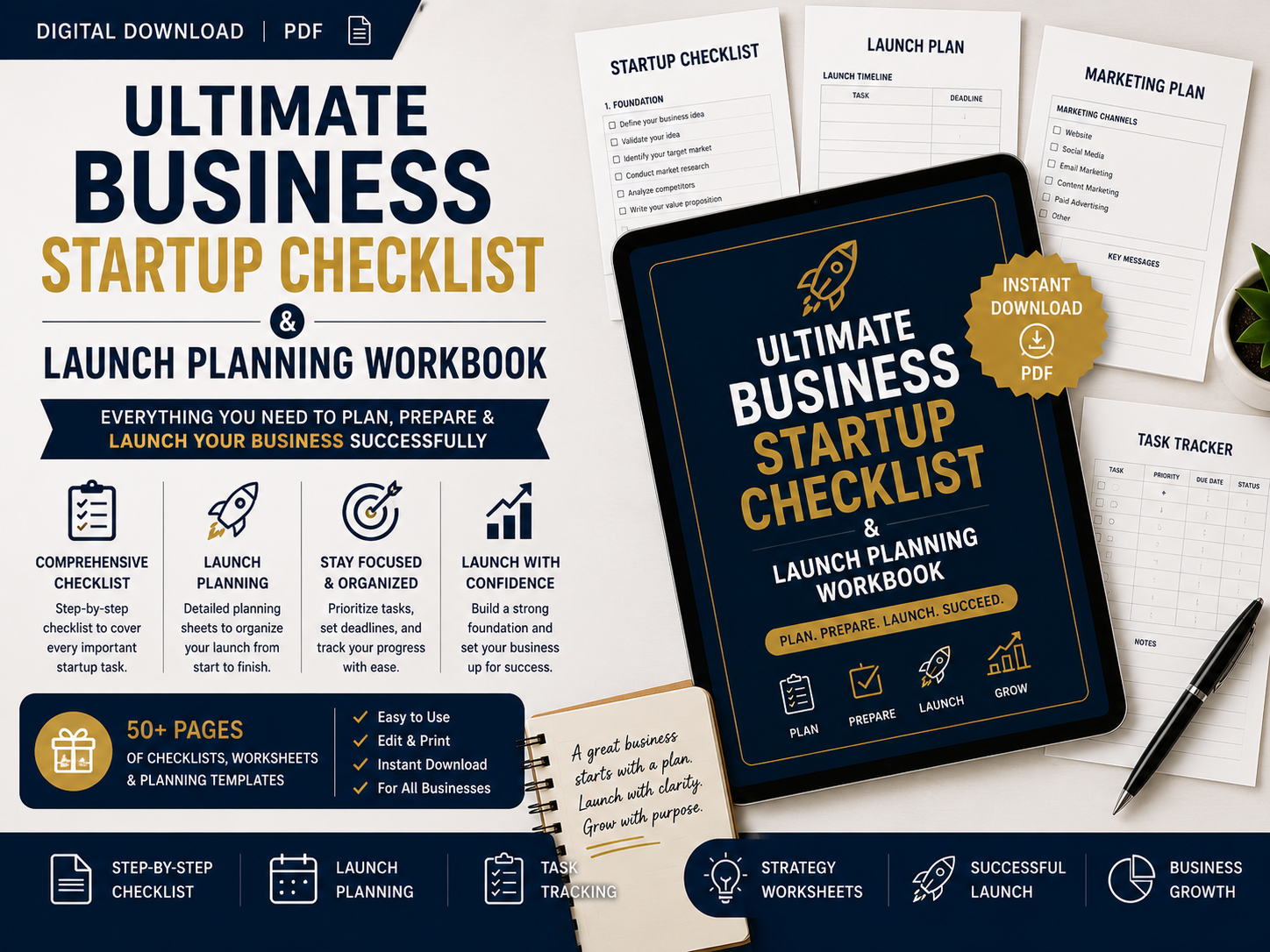 Ultimate Business Startup Checklist & Launch Planning Workbook (Digital PDF)